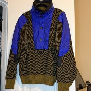 Mountain Goat Vintage Chevron Pattern Sweater with Blue Accents